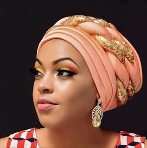 African Twisted Braided Sequin Turban Headtie Wrap